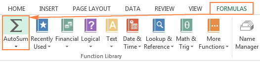 Otra ubicación del botón Autosuma en Excel