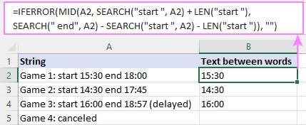 Fórmula para extraer texto entre dos palabras en Excel