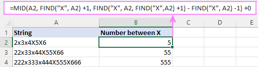 Fórmula que distingue entre mayúsculas y minúsculas para extraer texto entre dos caracteres