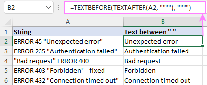 Fórmula de Excel 365 para obtener texto entre comillas dobles