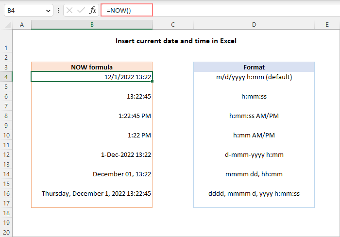 Ingrese la fecha y hora actual en Excel en el formato deseado.