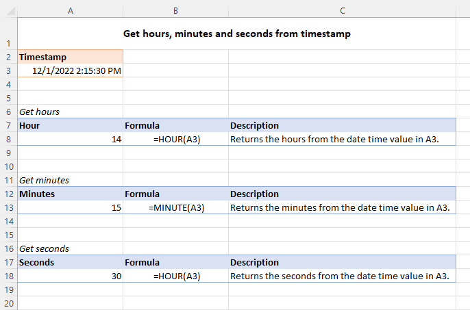 Obtener horas, minutos y segundos de una marca de tiempo