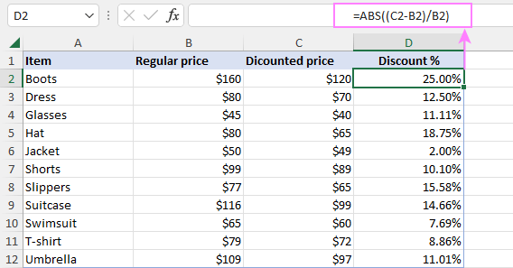 Fórmula para calcular el porcentaje de descuento en Excel