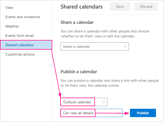 Publicar un calendario en Outlook.com