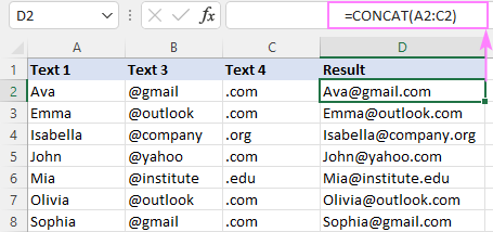 Columnas CONCAT en Excel
