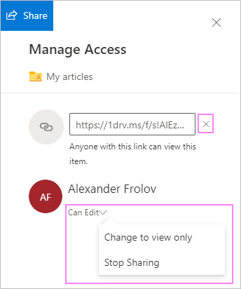 Desactivar el uso compartido de archivos de OneDrive