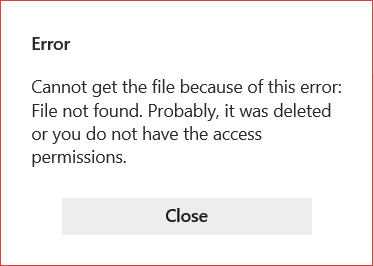 Un error de que el archivo no se puede pegar porque no se encuentra