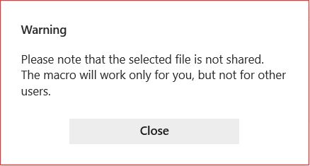 Advertencia de que el archivo no se comparte