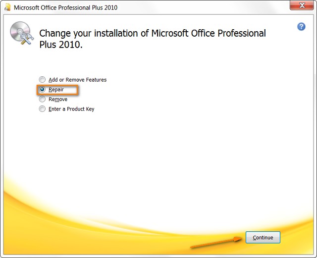 Reparar Microsoft Office 2010