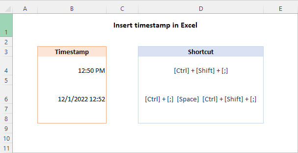Inserte una marca de tiempo en Excel usando accesos directos.